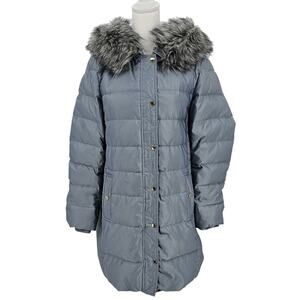 Kate Spade Womans size M Gray Down Waterfowl Filled Long Line Puffer Coat FLAWS